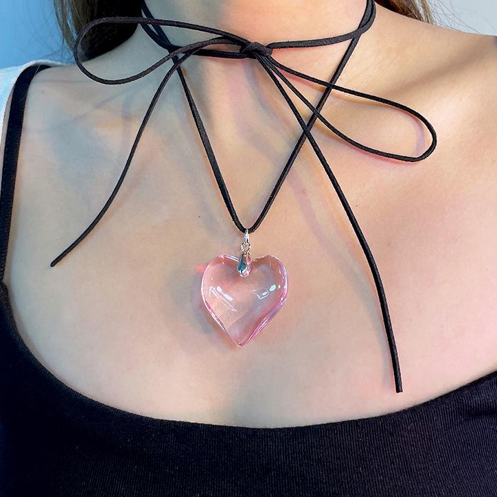 6 Colors Hip Hop Colorful Love Heart Pendant Necklace Women Punk Silver Color Beads Chain Grunge Jewelry Accessories Steampunk