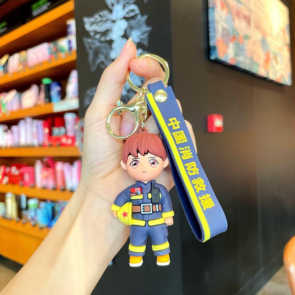 Firefighter Keychain: Cute 3D Traffic Police Pendant, Fashionable Event Gift