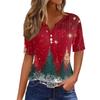 Women's T Shirt Christmas Print Button Short Sleeve Daily Weekend Fashion Basic V- Neck Regular Top