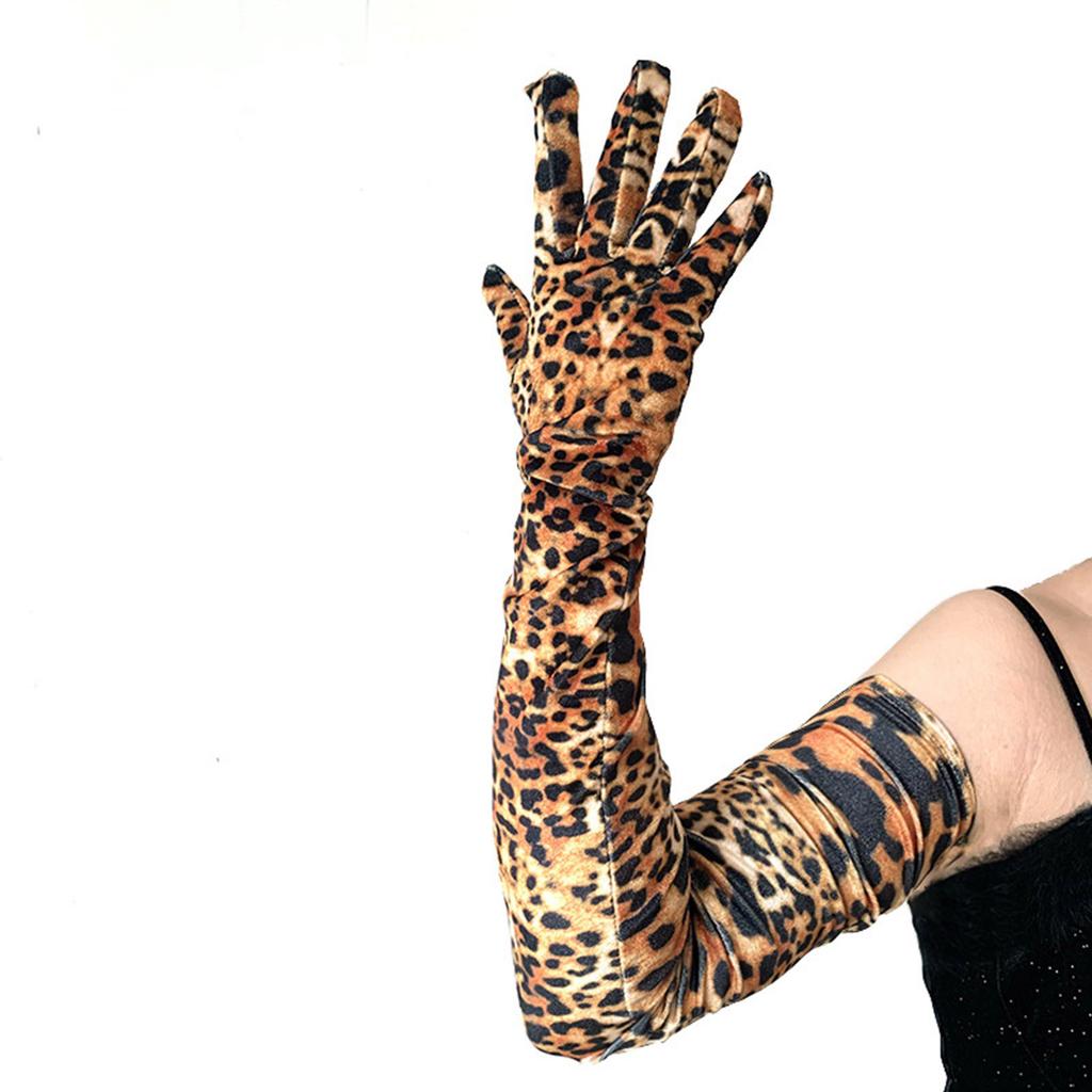 Elegant Opera Gloves Women Dancing Dress Gloves Evening Party Ceremony Gloves with Leopard Pattern for Formal Occasion
