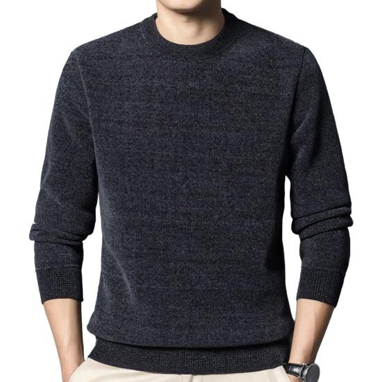 Men Fall Winter Sweater Thick Plush Lined Round Neck Knitted Solid Color Elastic Pullover Loose Keep Warm Work Business School Sweater