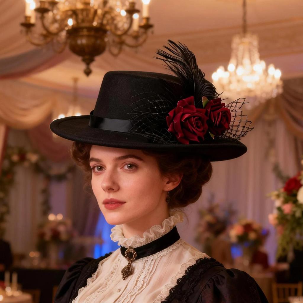 Top Hat Costume Artificial Rose Flower Feather for Carnival