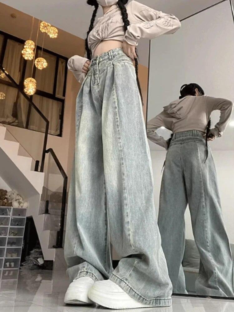 Women's Blue Jeans Baggy Harajuku Aesthetic Oversize Denim Trousers Y2k Loose Wide Jean Pants Vintage 2000s Casual Clothes 2026