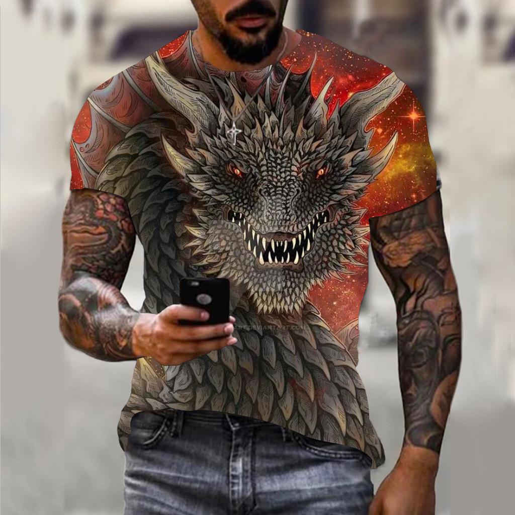 Летний топ с круглым вырезом и принтом 3D-дракона, модные повседневные футболки с короткими рукавами для мужчин XL