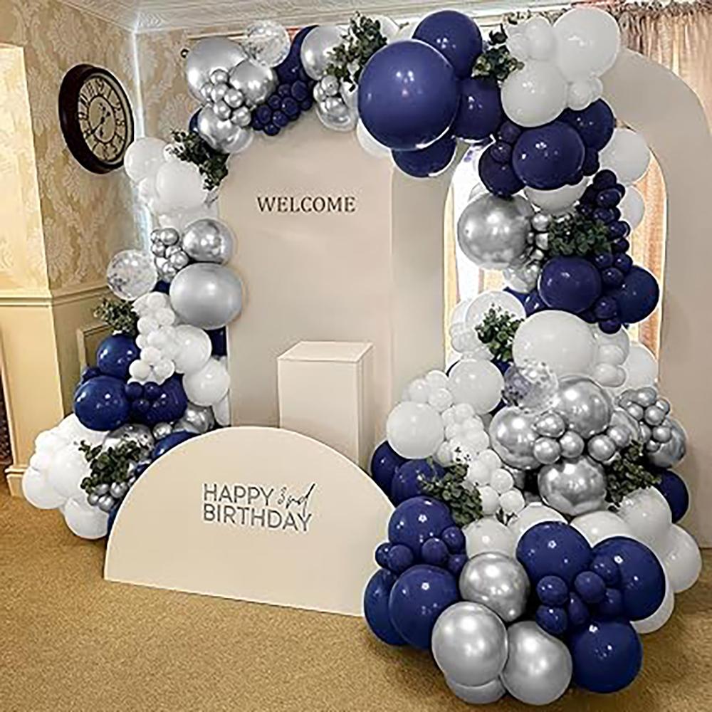 Navy Blue White Balloons Garland Metal Silver Confetti Balloon Arch Kit New Year 2026 Kids Birthday Party Baby Shower Decoration