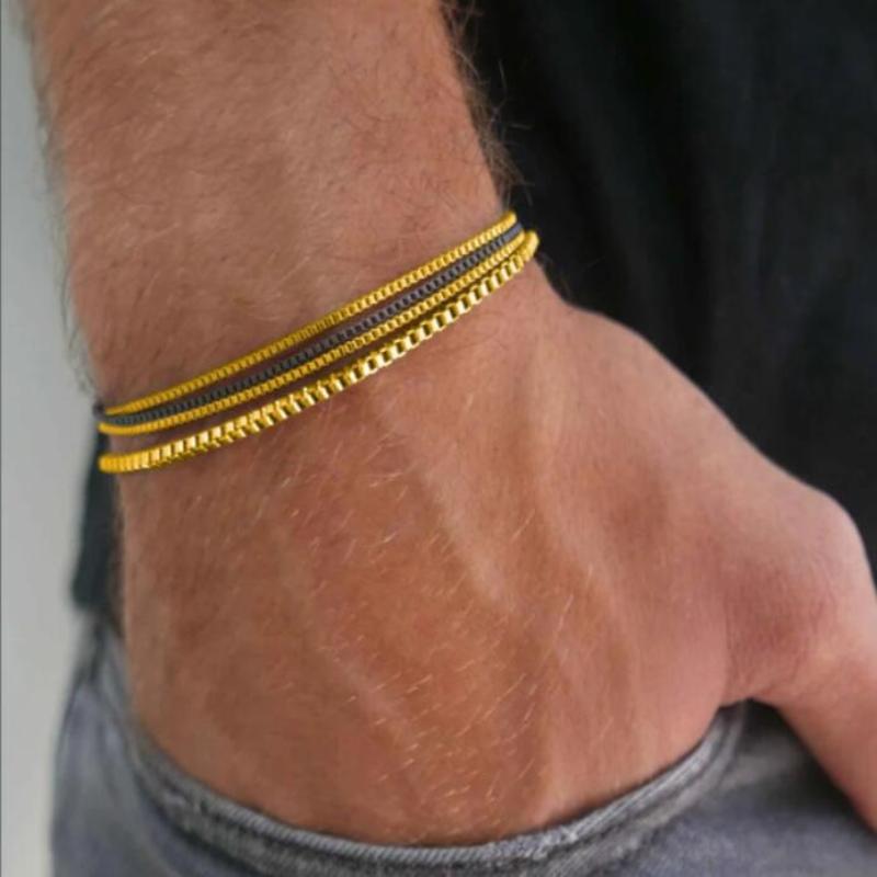 4Pcs/Set Stainless Steel Adjustable Box Chain Bracelets For Men Simple Vintage Silver Color Cuban Bangle Sets Party Jewelry Gift