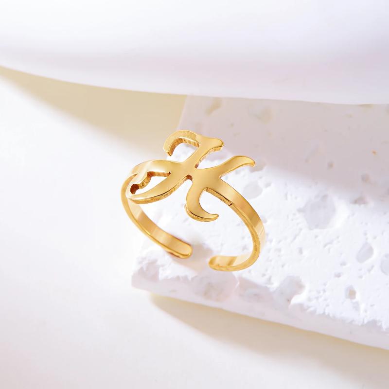Initial Letter Rings for Women Gold Color Stainless Steel A-Z Letter Adjustable Ring Aesthetic Wedding Christmas Jewelry Gift