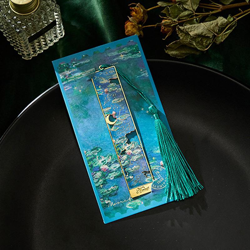 Retro Chinese Floral Painting Metal Bookmark Hollow Bronzing Bookmark With Tassel Stationery Gift For Book Club Reader wholesale