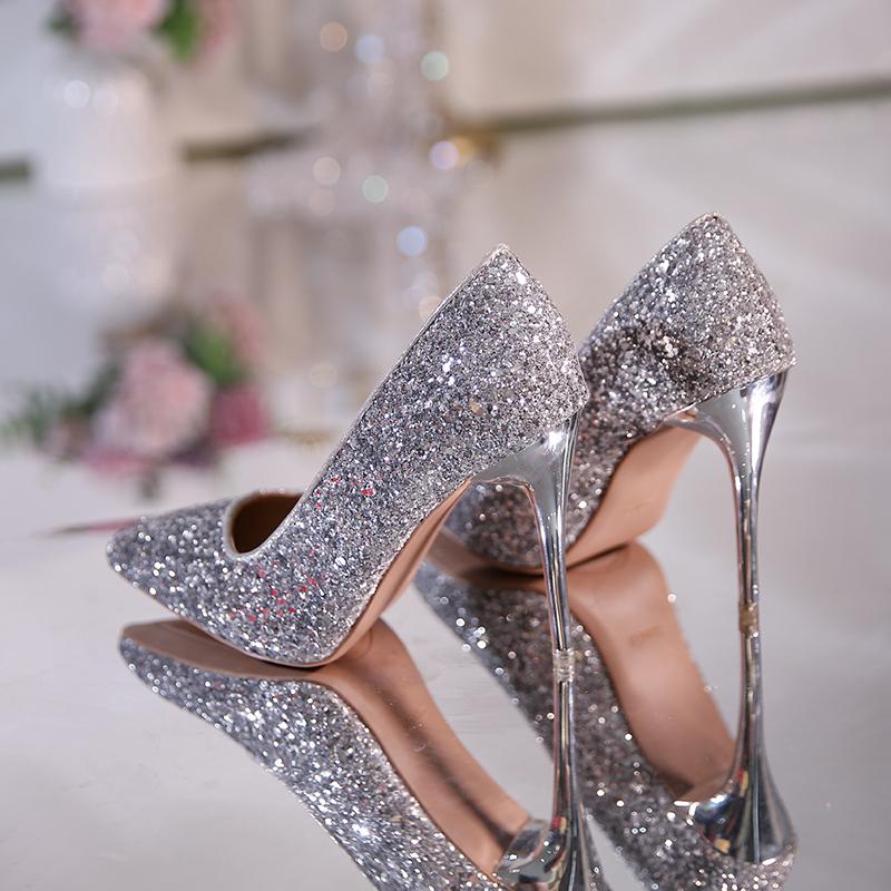 Fashion New Women High Heels Pumps Sequins Glitter Luxury Designer Pumps Plus Size 43 Wedding Bridal Gold Valentine Dress Work Shoes
