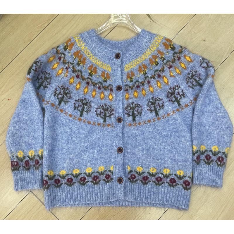 Womens Oversized Crew Neck Knit Cardigan With Color Block Jacquard Acrylic Blend Loose Fit Sweater Fall Winter
