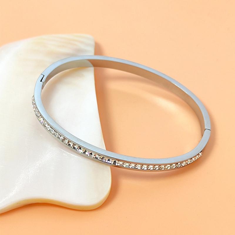 Ins Style Trendy Inlaid Zircon Titanium Steel Light Luxury Bangle Exquisite  Bracelets For Women Man Charm Simple Jewelry