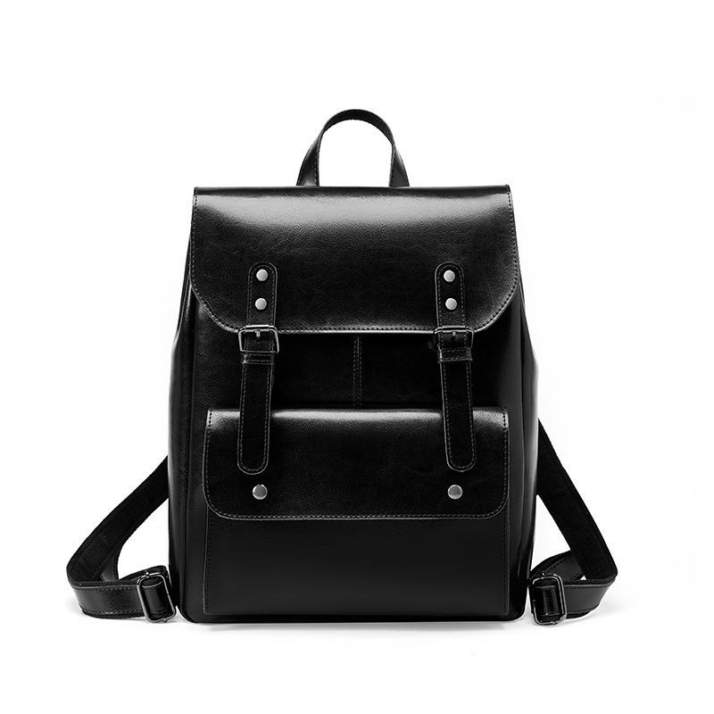 Leather Backpack Women's Wear-resistant Cowhide Computer Backpack College Style Inch Large Capacity British Retro Neutral Full Leather