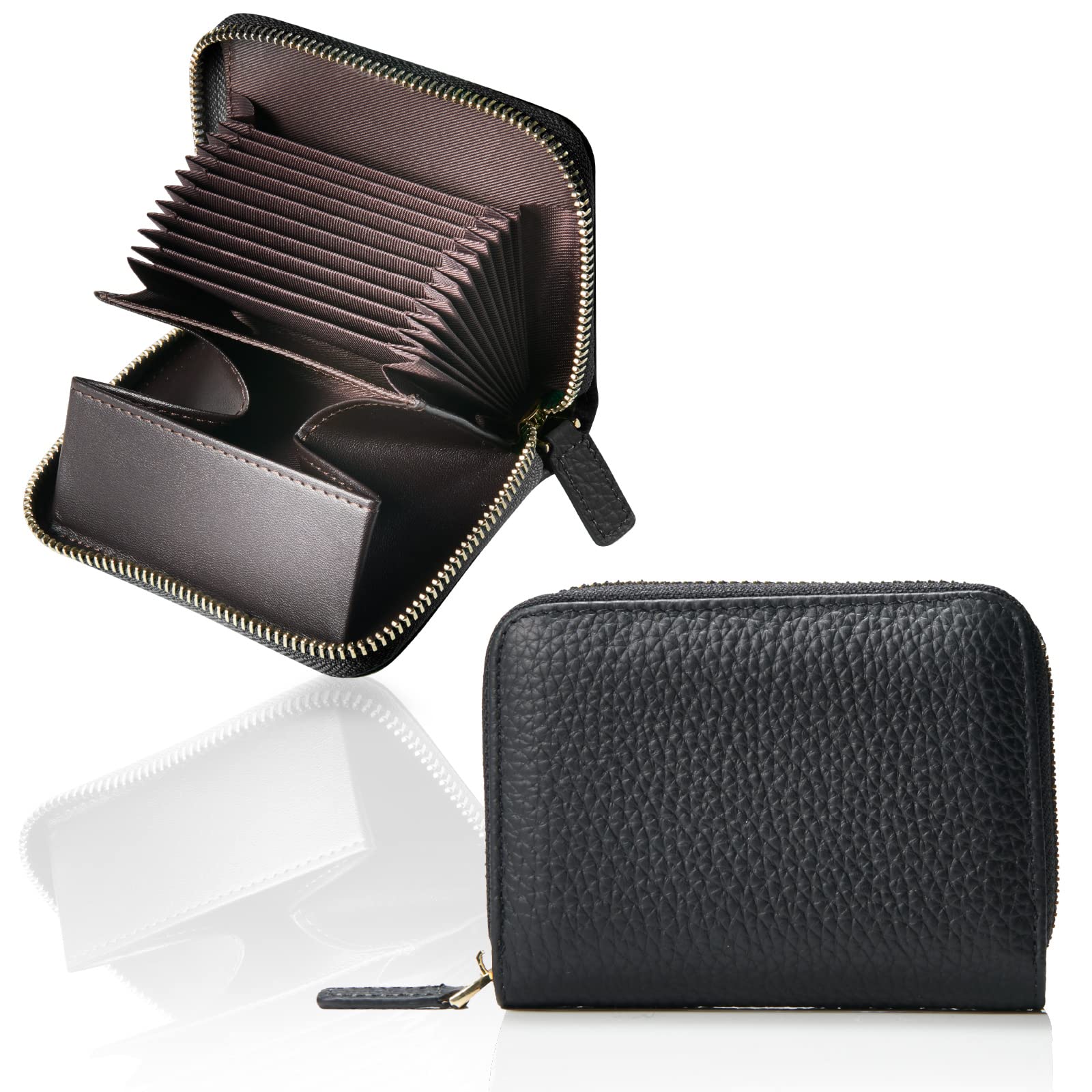 

NEESE Mini Genuine Bifold Coin Card Compatible with Ichiritsu Manbai Gift Outer Wallet, Leather, Wallet, Compact, Accordion-style, Purse, Case, чорний