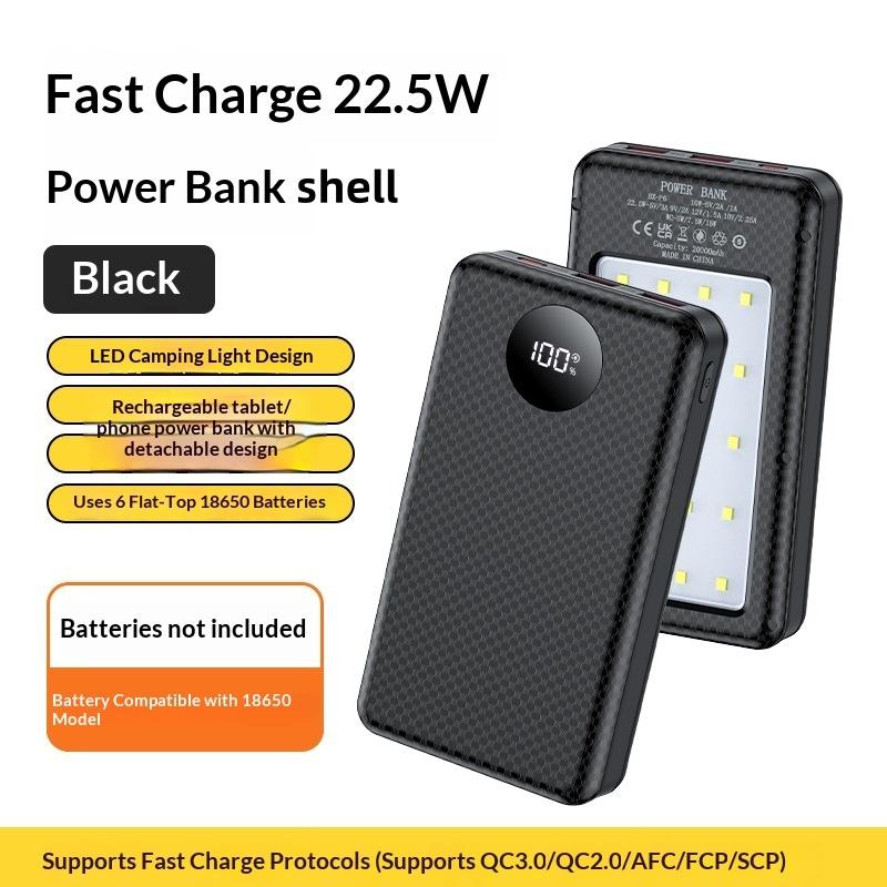 1Pcs Dual Usb Type C Charge Shell 6*18650 Power Bank Battery Box Holder With Camping Lights For Phone 18650 Battery Cases