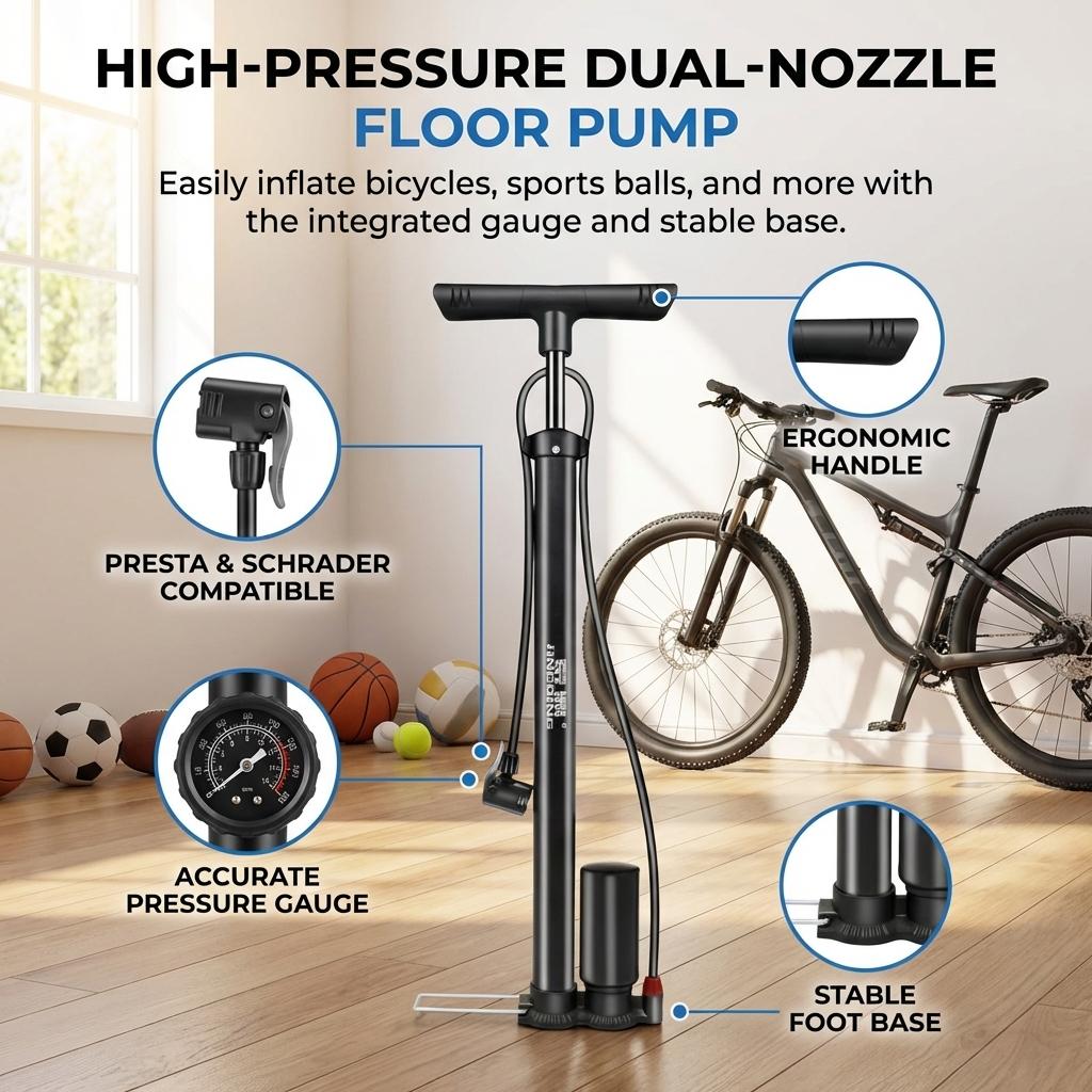 Portable High-Pressure Hand Pump For Bike Electric Vehicle Basketball Durable And Multi Functional