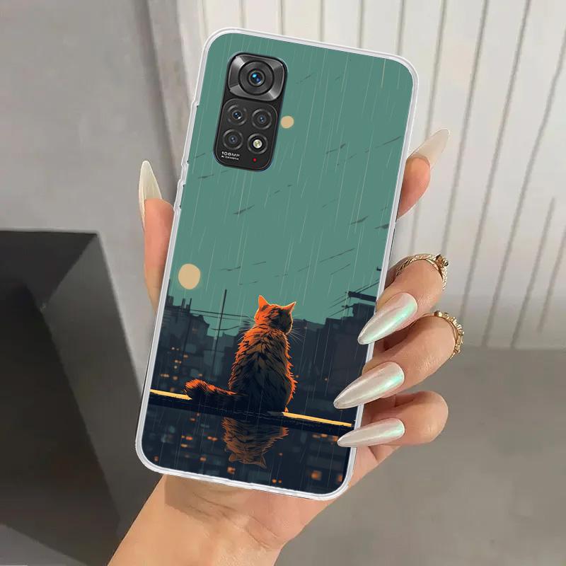 Anime Cat Rain Animal Phone Case for Xiaomi Redmi Note 15 14 14S 13 12S 12 Pro 11S 11 Plus 11T 11E 10S Soft Funda Print Shell Re
