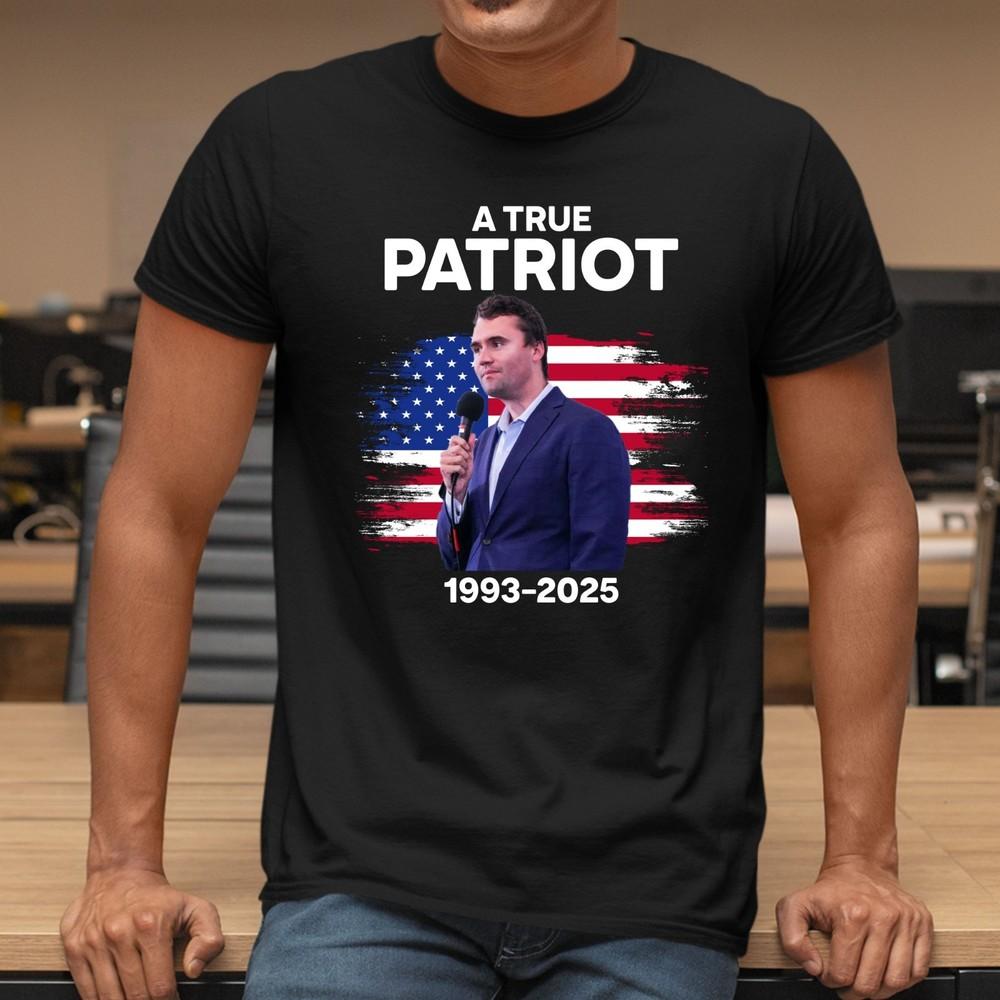

Charlie Kirk T Shirt Jumper True Patriot 1993-2025 Rip Printed American Flag Top 4XL