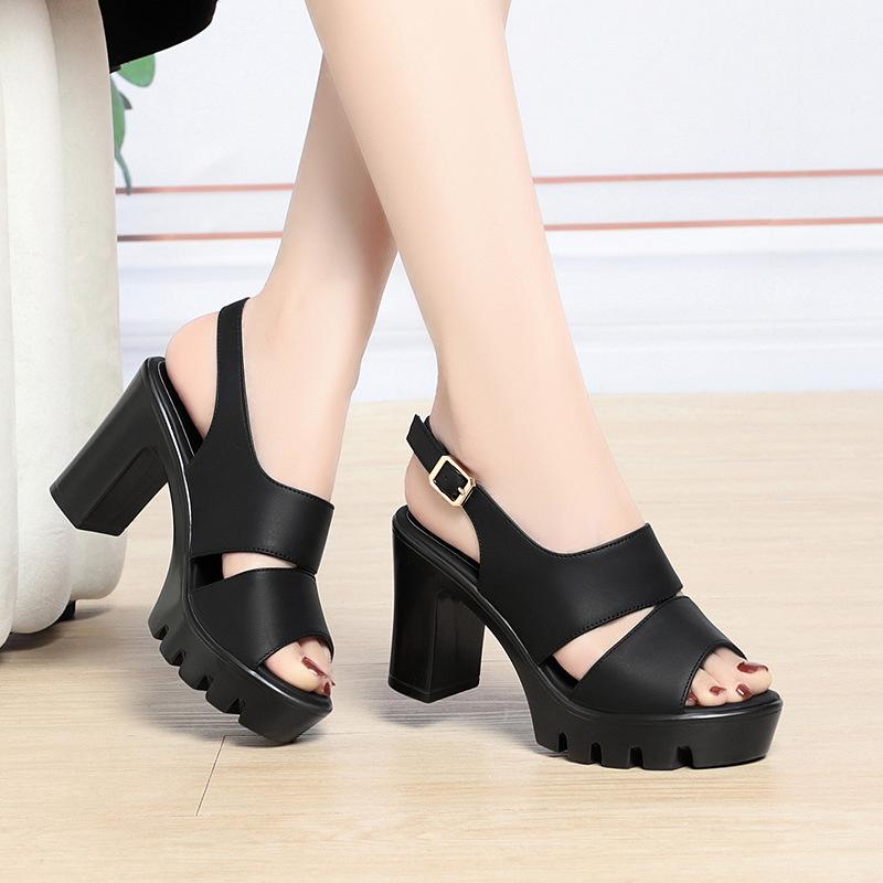 Summer High Thick Heel Sandals Women Versatile Thick Sole Shoes In Fish Mouth Waterproof Platform One-Button Sandals Fashionable