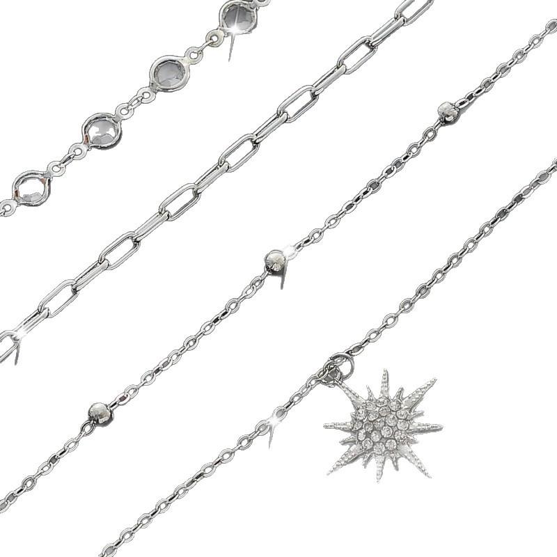 European & American High-End Metal Rhinestone Layered Anklet Set for Women