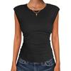 Women's Ribbed Knit Cap Sleeve Crew Neck Form-Fitting T-Shirt