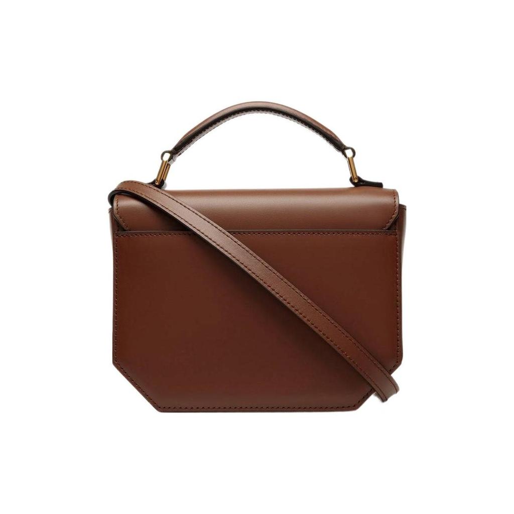 Bally Emblem Solid Color Glossy Logo Magnetic Buckle Flap Gold Hardware Leather Square Shoulder Crossbody Handbag Mini Women Handbag Brown 6304713