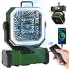 Rechargeable Camping Fan Portable Air Circulators with LED Light and Hook Outdoor Fan for Tent Power Outages Jobsite