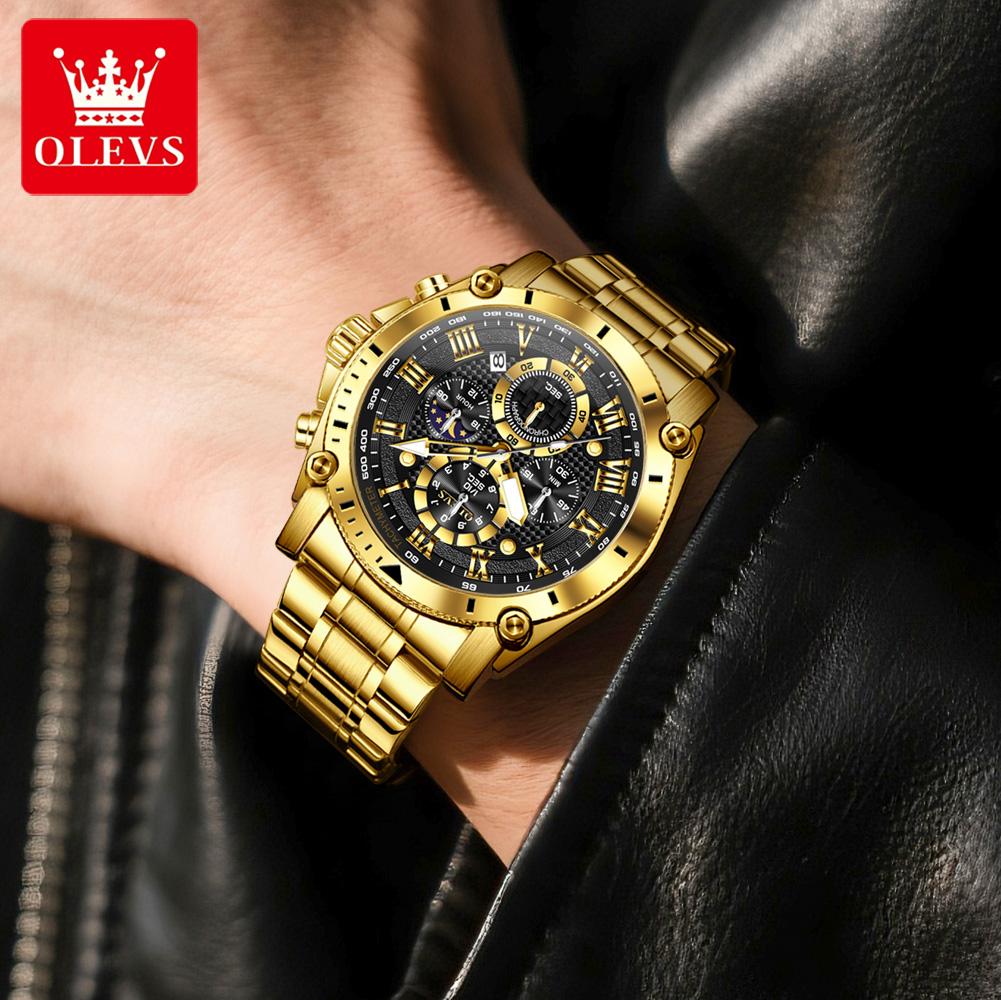 OLEVS Men Watch Top Brand Luxury Watch Men Stainless Steel Waterproof Sport Quartz Chronograph Wrist Watch
