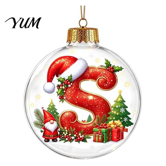 Indoor Outdoor Xmas Hanging Ornaments 26?Letter Acrylic Christmas Ball Ornament, 3D Crystal Style Alphabet Holiday for Home Pendant, Tree