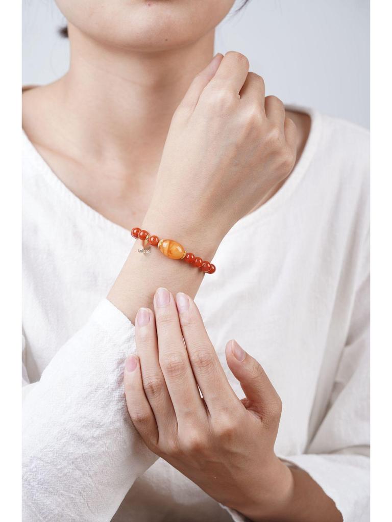 Original Naturlig Isflytande Södra Röd Aget och Honungsbärnstenspärla Damarmband