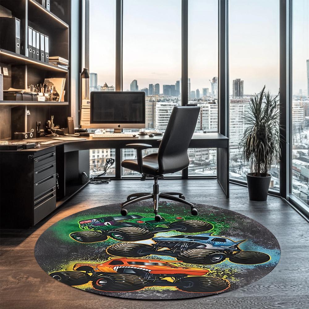 Truck Printed Round Rug Carpet Chair Rug Area Rug Entryway Doormats,for Office Chair Living Room Bedroom Kitchen Room.