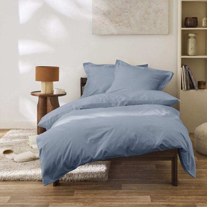 Housse de couette percale de coton peigné "Julian" toutes dimensions Coton Pur - 140x200 - Julian Blue Jean