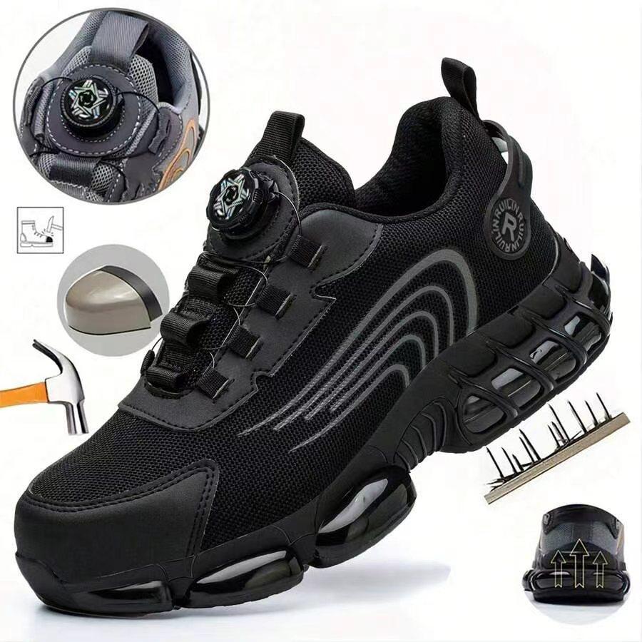 Safety Shoes For Men Steel Toe Anti-Puncture Men's Work Shoes Slip Resistant Reinforced Sole Rotating Button Fashion Sneaker