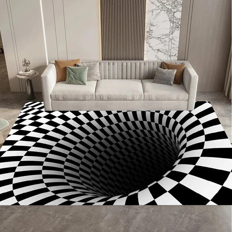 Visual 3D Black and White Grid Illusion Vortex Trap Mat Rug for Bedroom Sofa Living Room Decoration carpet