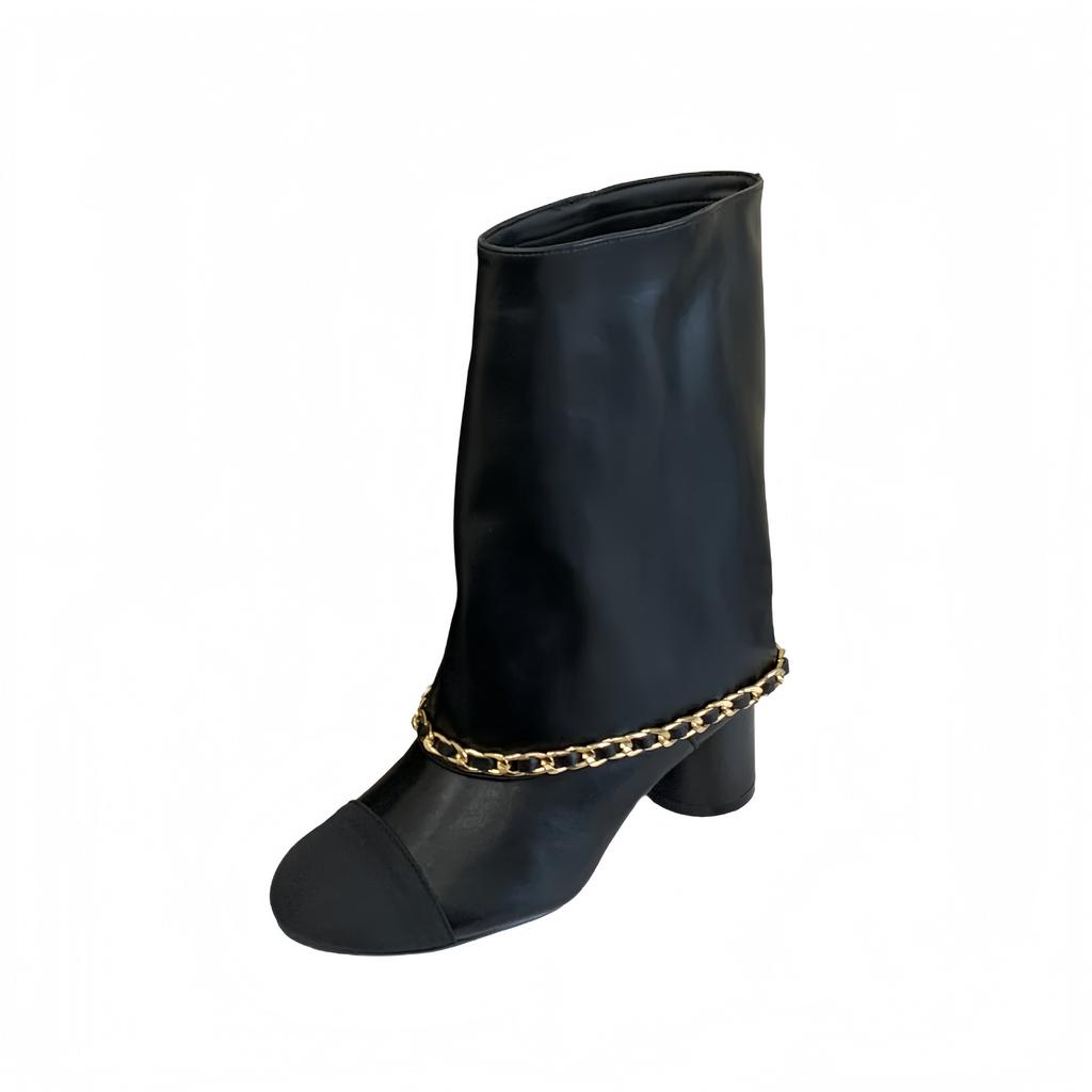 Round head color matching knight boots autumn 2025 new temperament thick heel tube pants tube boots women