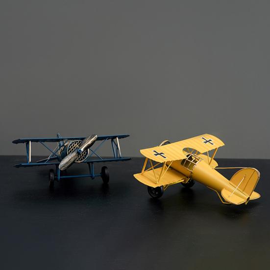 Iron Airplane Model Vintage Biplane Tabletop Ornament Collectible Mini Glider Biplane