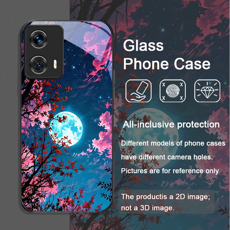 Moon Cherry Blossom Pattern Scenery Tempered Glass Phone Case for Motorola Moto G85 G84 G75 Edge 50 Fusion 40 Neo 30 Pro Covers