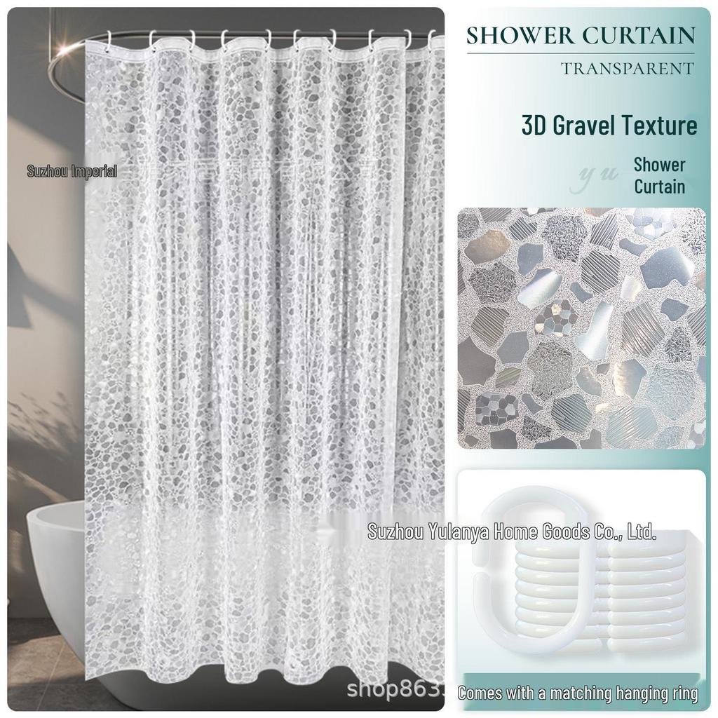 PEVA 3D Transparent Shower Curtain, No-Drill Bath Partition Door Curtain
