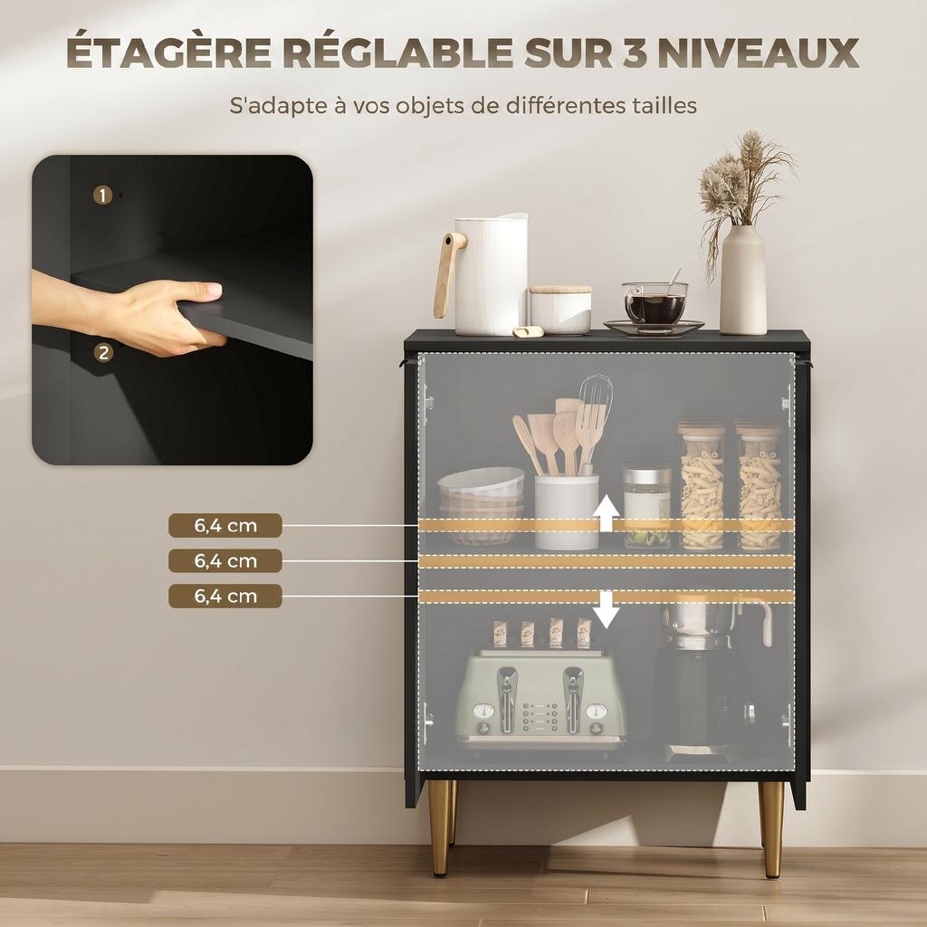 Kitchen Sideboard, 2 Doors, Adjustable Shelf, Raised Metal Legs, 60 x 40 x 80 cm, Black