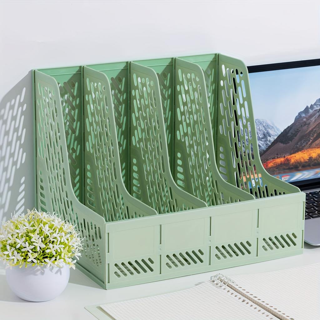Magazine File Holder, Desk Organizer File Folder for Office Organization and Storage, Sturdy Plastic, 4 Vertical Compartmente