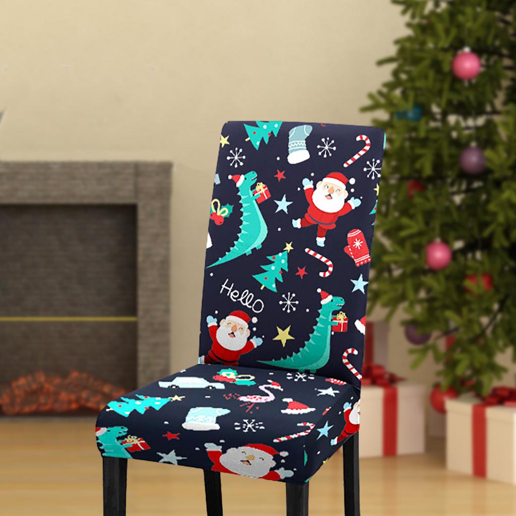 Xmas Chair Cover Washable Cartoon Xmas Chair Protector for Kitchen Home Holiday Decoration