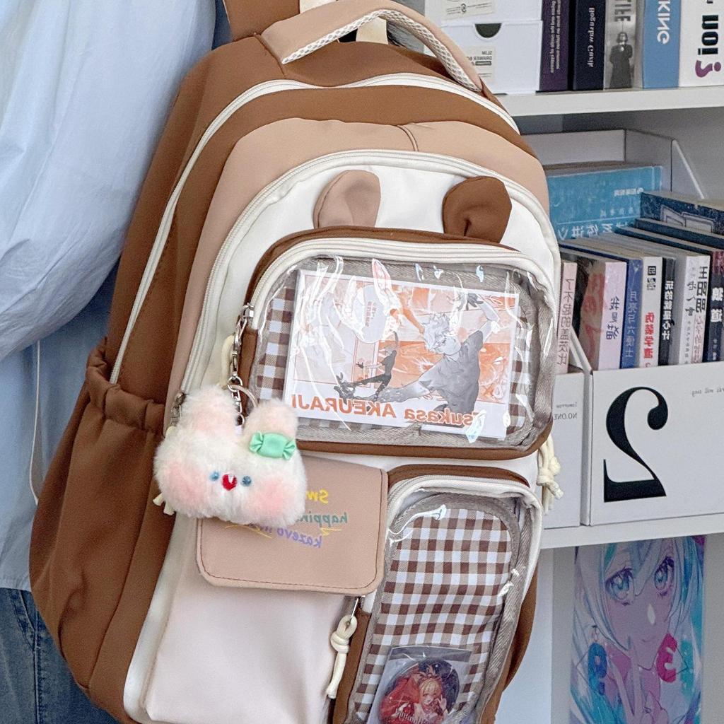 School Bag High Value Ins Junior High School Backpack Cute Contrasting Color Splicing Large Capacity