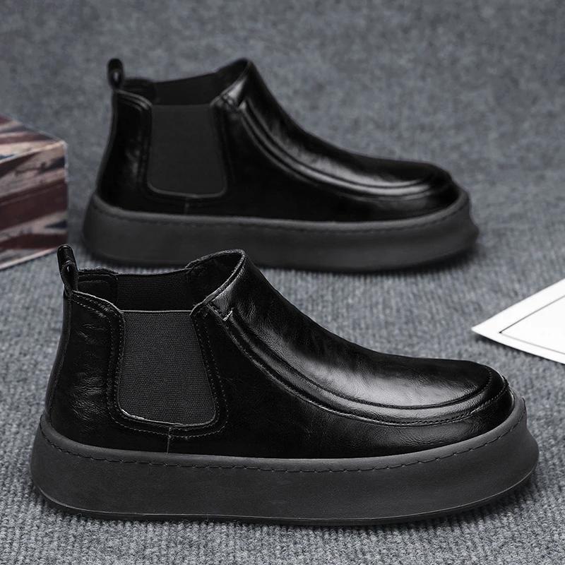 High Top Sneaker Men Designer Winter Plush Warm Snow Boot Fashion Casual Leather Upper Height Increased Flat Platform Board Shoe