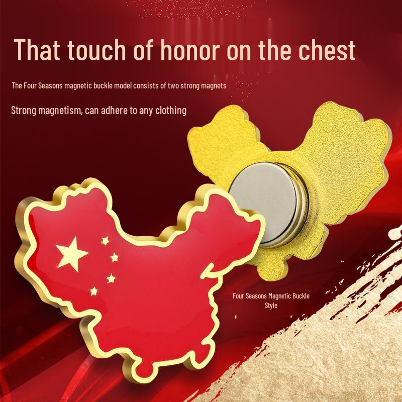 Five-Star Red Flag Magnet Brooch: National Day China Map Badge