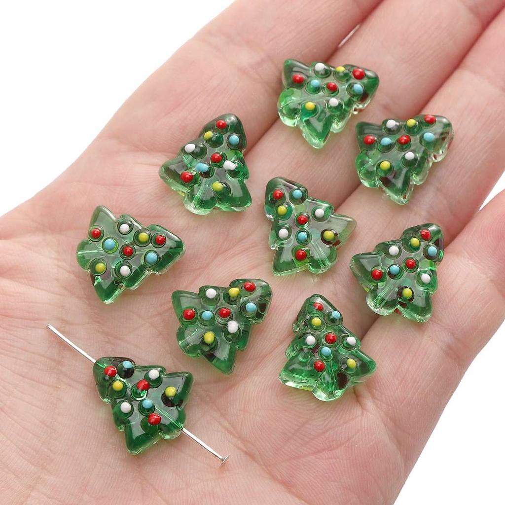 [15X16mm] Hand-painted Christmas Tree Beads Glass Christmas Tree Beads DIY Handmade Christmas Jewellery Accessories 1pc