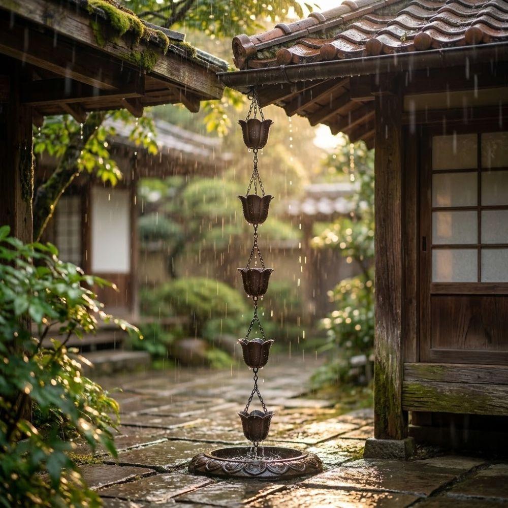 7 Cups Metal Tulip Rain Chain Japanese Style Water Drainage Chain Rain Chain for Gutters Landscape