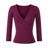 Stretchy Slim-Fit V-Neck Multi-Color Knit T-Shirt for Women (3/4 Sleeve)