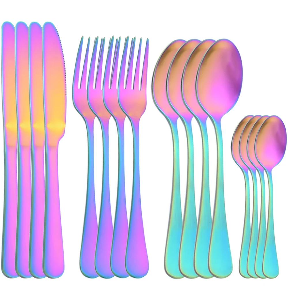 16pcs Stainless Steel Gold Dinnerware Set Knife Fork Spoon Teaspoon Flatware Matte Dishwasher Safe Kitchen Tableware Set