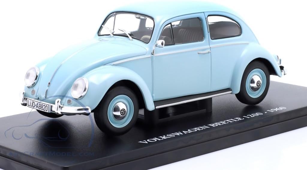 Volkswagen Beetle 1200 1960 (Light Blue) 1/24 Scale Diecast Model Car with Plastic Case [Imported]