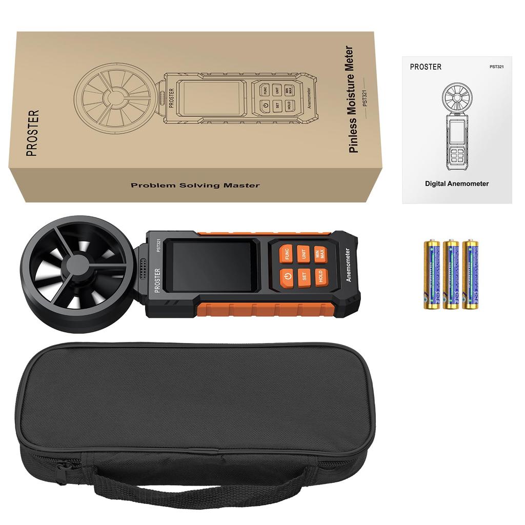 Proster Anemometer/Airflow Meter with 6 Measurement Units: Wind Speed/Airflow/Wind Force/Wind Temperature/Humidity/Dew Point Temperature/Wet Bulb Temp