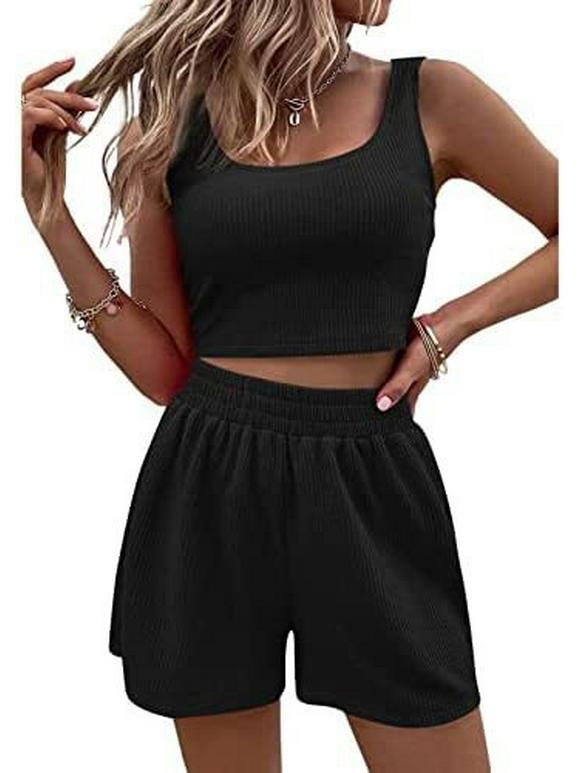 2023 Summer Women's Sweet Style Knit Sleeveless Casual Solid Color Suit